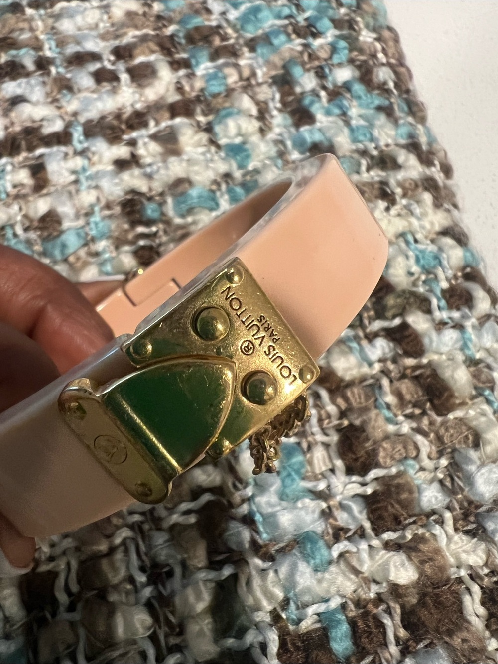 Louis Vuitton Peach/ Pink Resin Hinged Bracelet with Gold Accent - Picture 2 of 4
